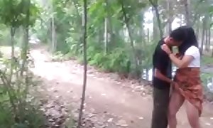 Chinese gal got unchanging fuck in hammer away forest