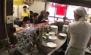 Kitchen maid in Asia Shop gets screwed by every man in the Shop