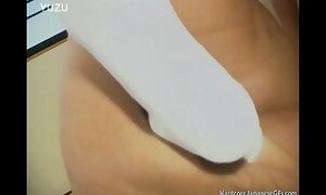 Japanese Girl fingering added to Wanking using dildo Shafting Fur pie