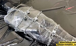 Fejira com 3 Zentai bodysuit chain bondage