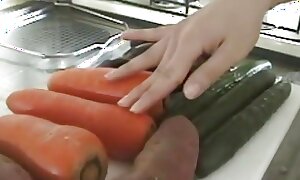 Japanese Babe fence in Carrot greater than her hairy wet crack masturbating