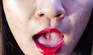 JOI sloppy asian tattoed spit with an increment of tongue fetish play